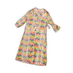 NOS MCM Groovy Vibrant K-10 Slinky 60s Floral 1/2 Sleeve Midi Full Button Dress